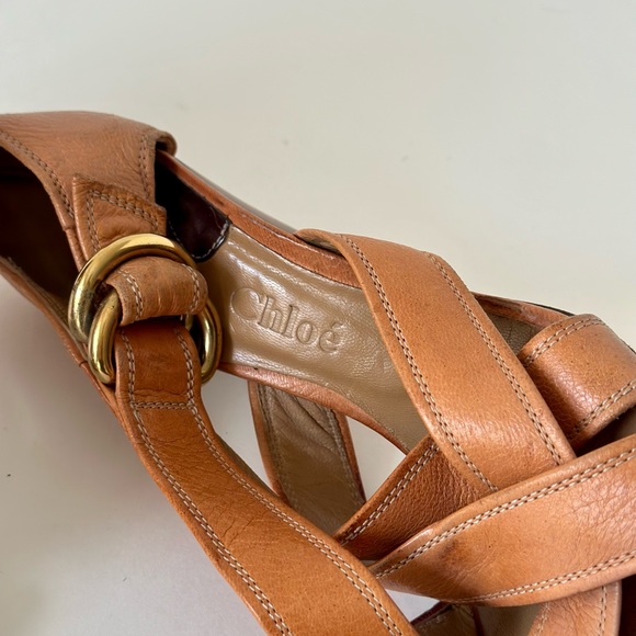 BEATERS: Vintage Chloé Pêche O Ring Leather Strap Chunky Heel (38) - Picture 10 of 13